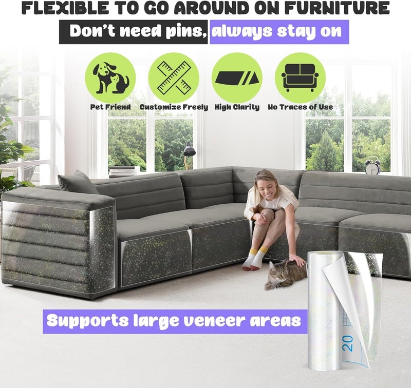 JINVOGREEN Iridescent Cat Scratch Furniture Protector, 160" x 12.4" Clear Anti Cat Scratch Protector, Thickened Self-Adhesive Furniture Cat Scratch Protector - Image 5